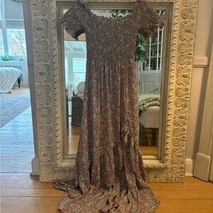 Francesca’s Smocked high/low Maxi Dress - Pink/Green floral